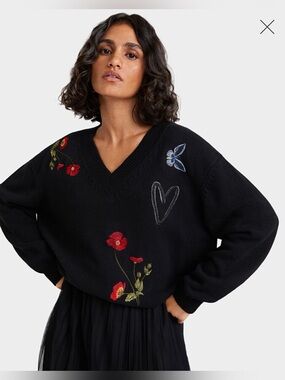 Desigual Luca Embroidered Pullover Sweater Size L